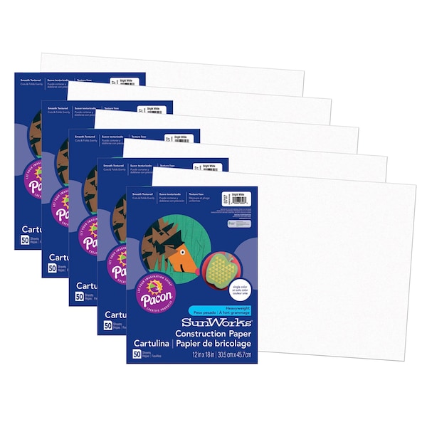 SunWorks Construction Paper, Bright White, 12x18, PK250